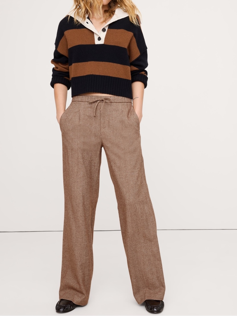 NWT - WIDE-LEG FLANNEL DRAWSTRING PULL-ON PANT